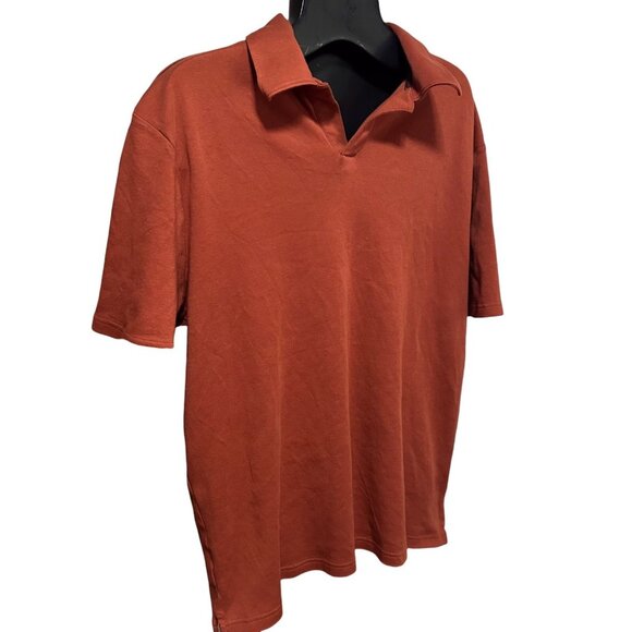 Perry Ellis Men’s L Luxury Pima Cotton Polo Shirt Rust Short Sleeve Solid - Picture 2 of 10